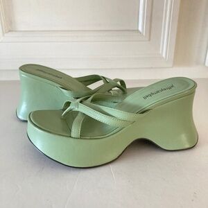 NWOT Jeffery Campbell Free People Monica Strappy Mint Leather Platforms Sz 8.5